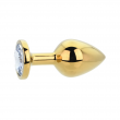 Plug Anal Met&aacute;lico Toosh Gold Grande com Pedra Transparente