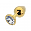 Plug Anal Met&aacute;lico Toosh Gold M&eacute;dio com Pedra Transparente