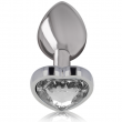 Plug em Metal com Coração de Cristal Transparente Tamanho S Plug em Metal com Coração de Cristal Transparente Tamanho S